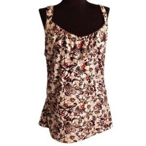 White House Black Market XL Floral Sleeveless Blouse Polyester Spandex Hi Low